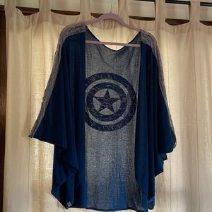 We Love Fine Sweater/Cardigan/Shrug Navy Blue Marvel Captain American One-size